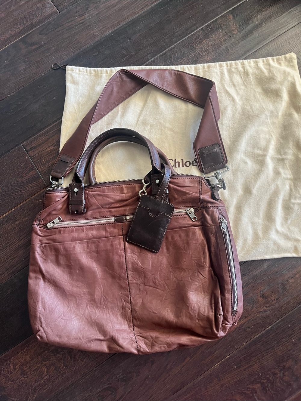 Authentic Chloé Bon Voyage Brown Lambskin Leather Travel Tote Bag
